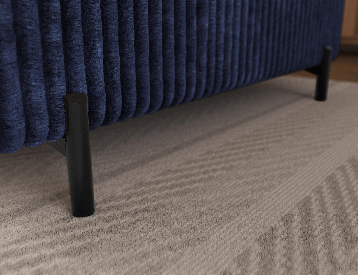 ECKSOFA COLESIO L-Form, Schlaffunktion, Bettkasten, verstellbare Kopfstützen, Wellenfederung, Metallfüße, breiter Cordstoff - Schwarz/Dunkelblau, Kunststoff/Metall (269/204cm) - Wohnideebilder