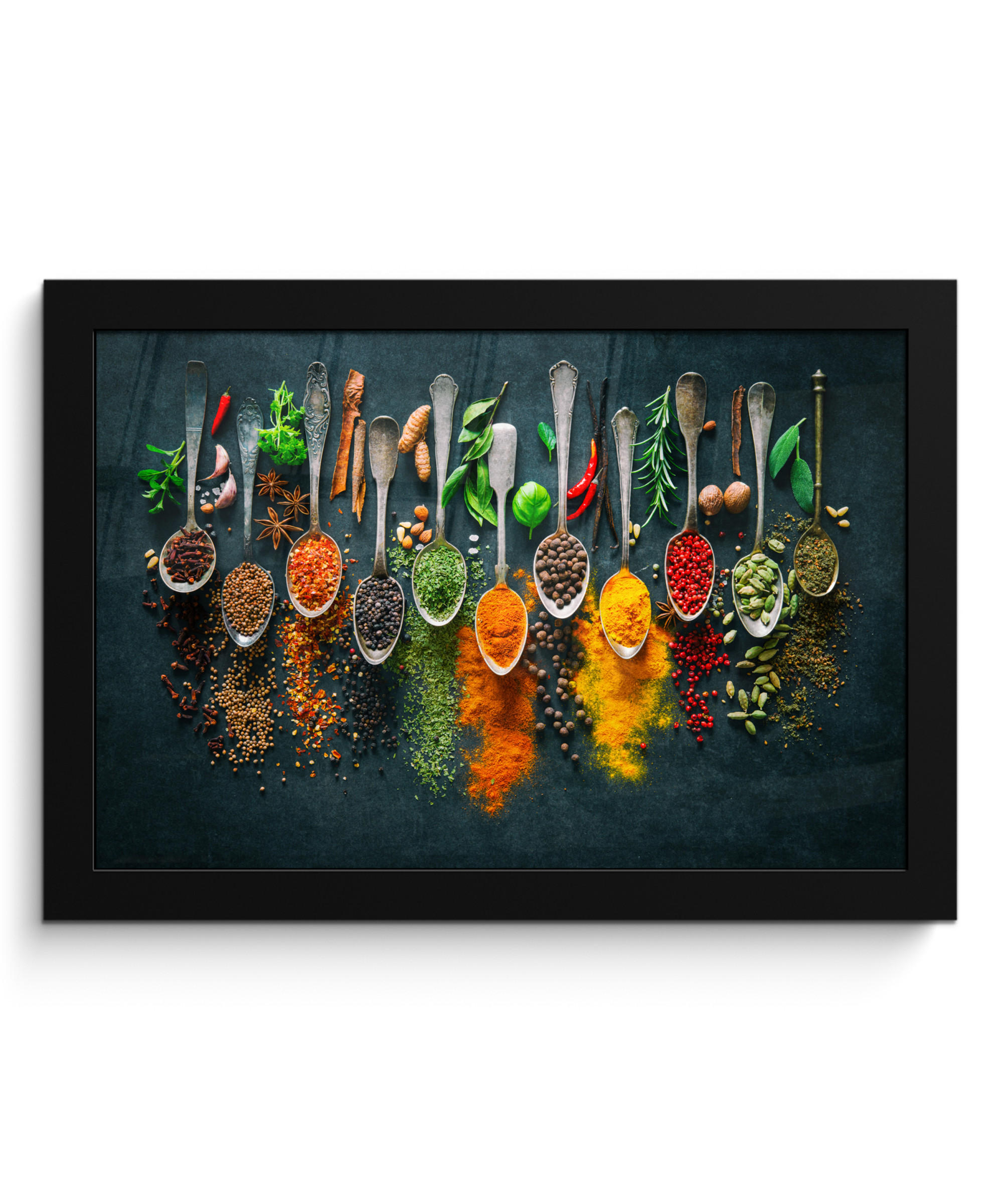 POSTER MIT RAHMEN Kräuter - Gewürze - Löffel 30x20 cm - Currygelb, Papier (30/20cm) - MuchoWow