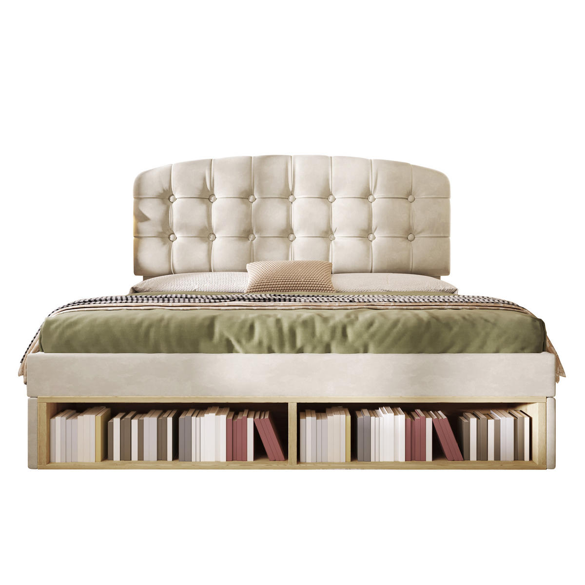 POLSTERBETT 140/200 cm DE-00608, in Beige, 2 Schubladen - Beige, Holz (140/200cm) - ComfortXL