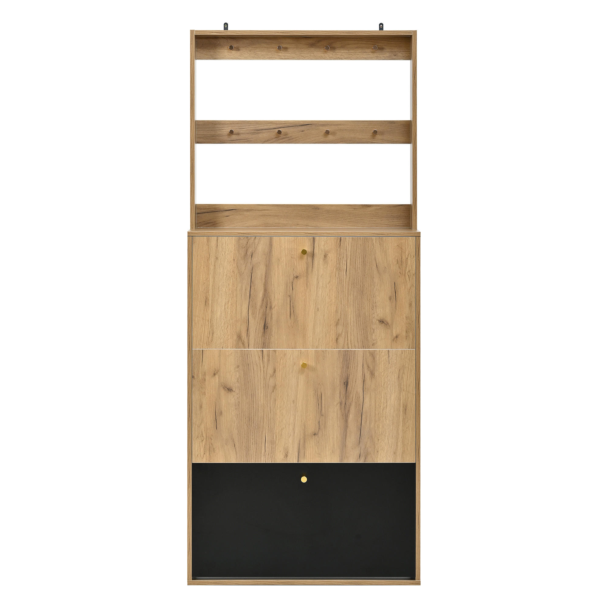 SCHUHSCHRANK Schwarz und Natur 75/24/180 cm - Schwarz, Holzwerkstoff (75/180/24cm) - PANGIVO