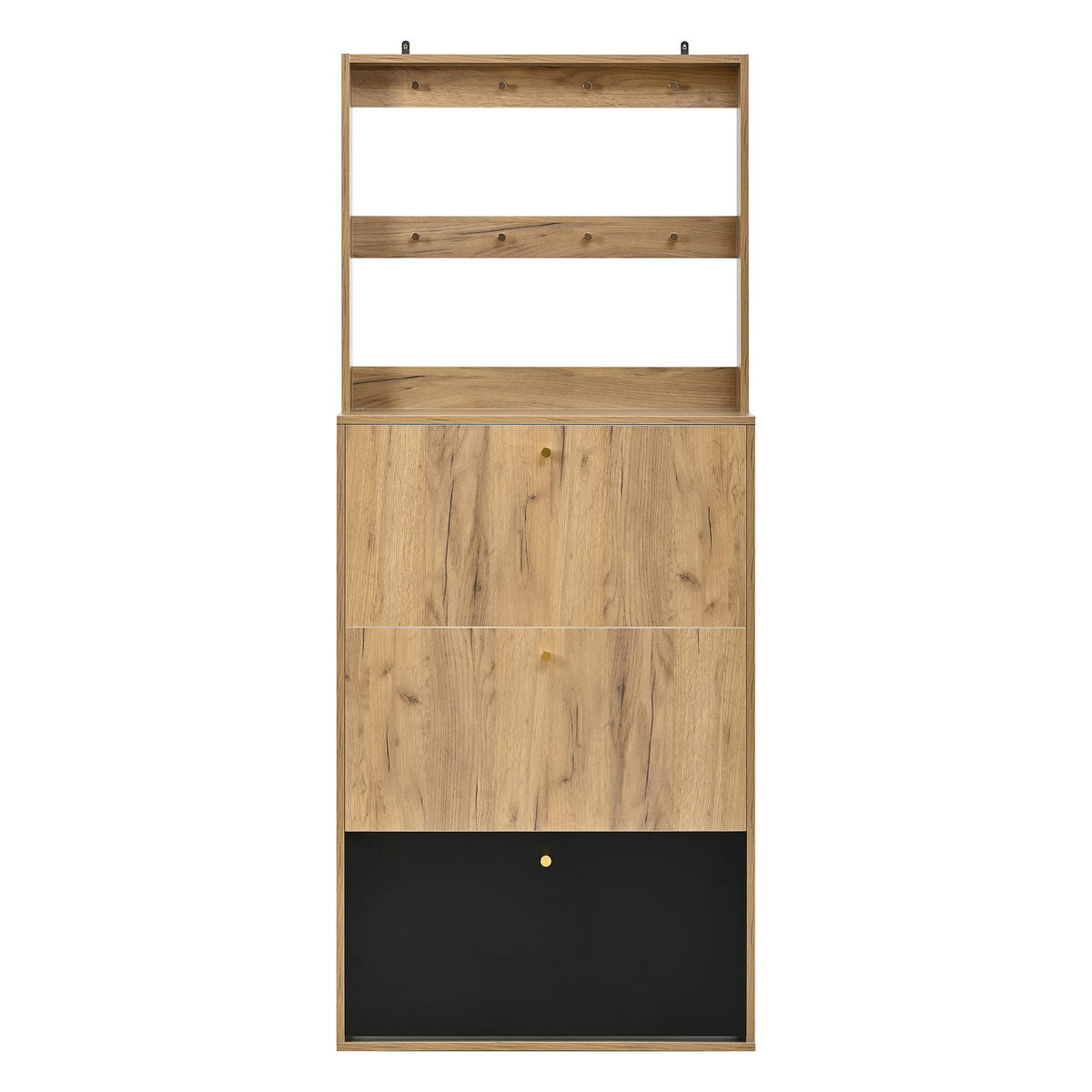 SCHUHSCHRANK Natur Schwarz 3 Klappen Haken 75x24x180cm - Multicolor, Holzwerkstoff (24/180/75cm) - FLIEKS