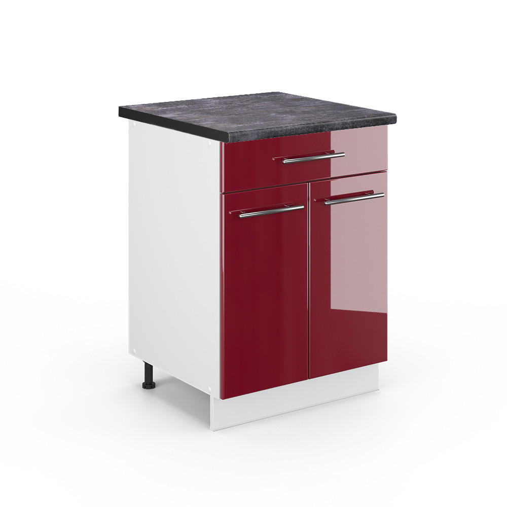 KÜCHENUNTERSCHRANK Fame-Line Bordeaux Hochglanz 60 cm mit Schublade AP Anthrazit - Bordeaux/Weiß, Holzwerkstoff (60/82/60cm) - Vicco