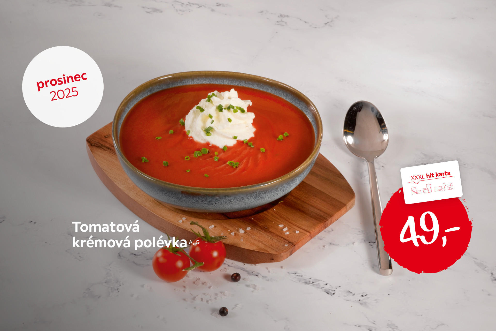 Tomatová krémová polévka, cena 49 Kč