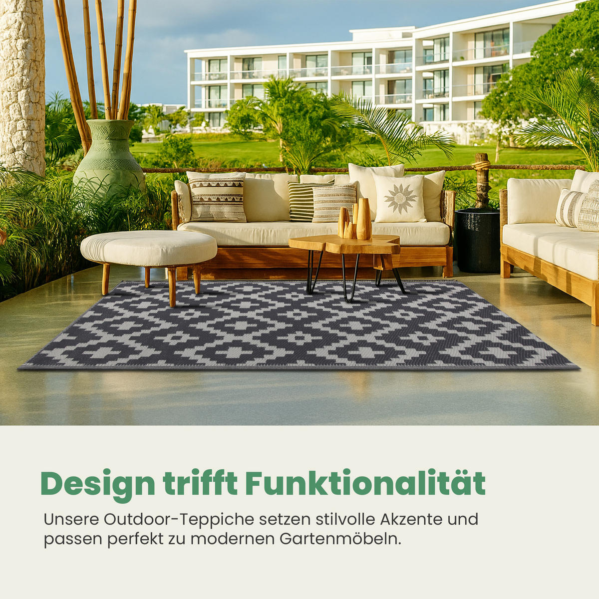 OUTDOORTEPPICH Teppich Wetterfest und UV-Beständig ( 160x230cm / Ethno ) für Garten, Balkon, Terrasse - Hellgrau/Grau, Kunststoff (160/230cm) - Bestlivings