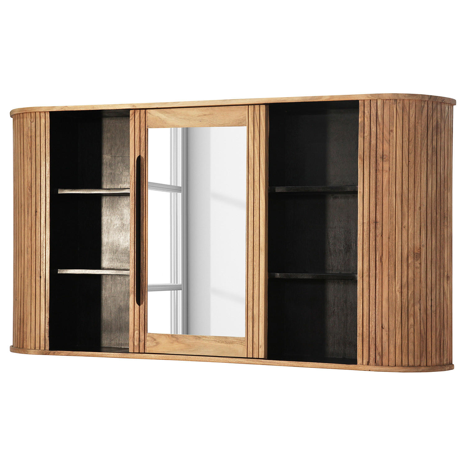 MASSIVER SPIEGELSCHRANK - Akazie massiv - Dunkelgrau, Holz (145/75/20cm) - home24