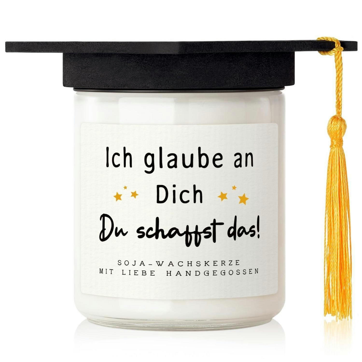 DUFTKERZE Abschluss Geschenk "Du schaffst das!" Sojawachs 7 oz - Weiß, Glas (9cm)