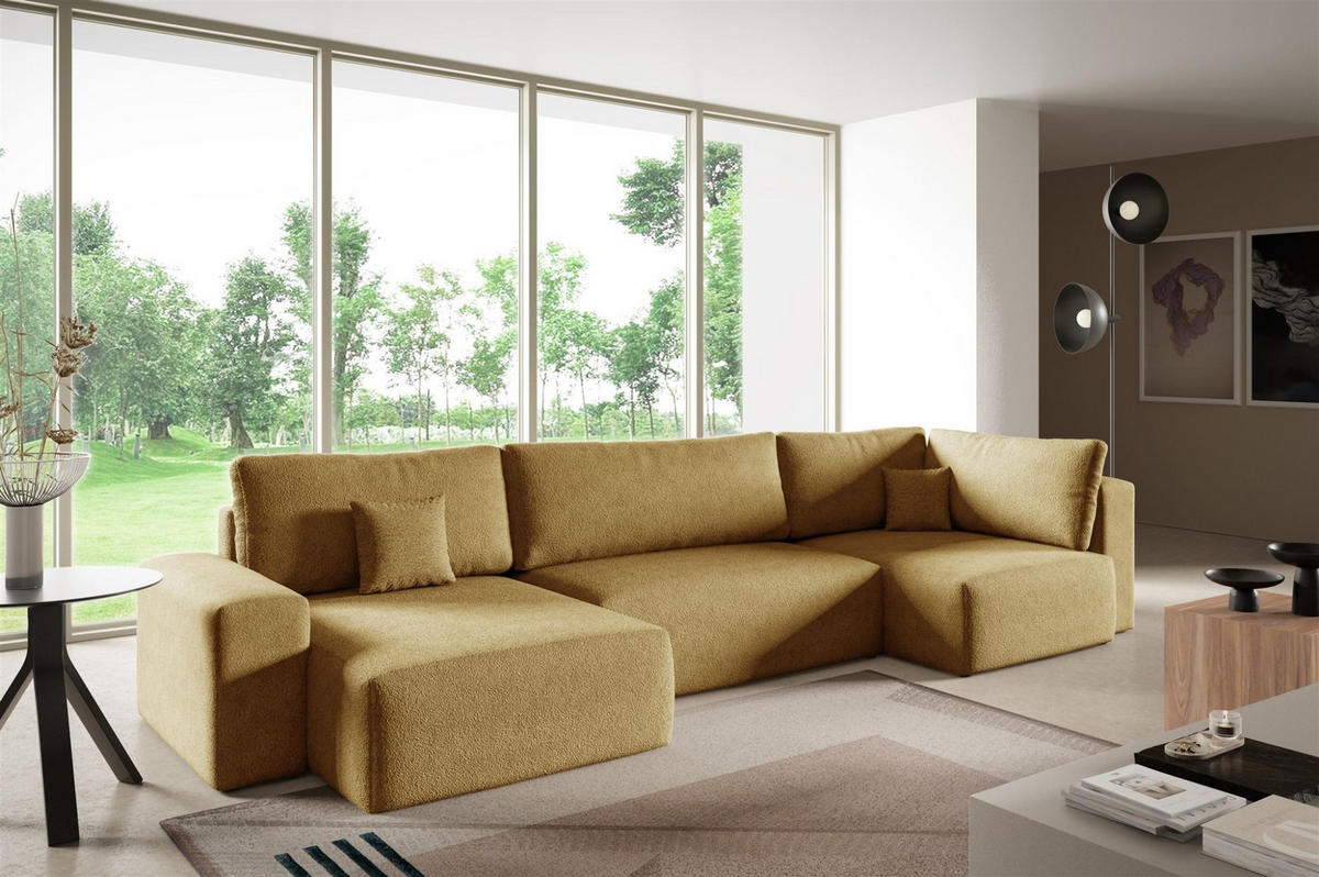 WOHNLANDSCHAFT Arona Xl - Gelb, Holzwerkstoff/Textil (148/70/397cm) - Fun Möbel