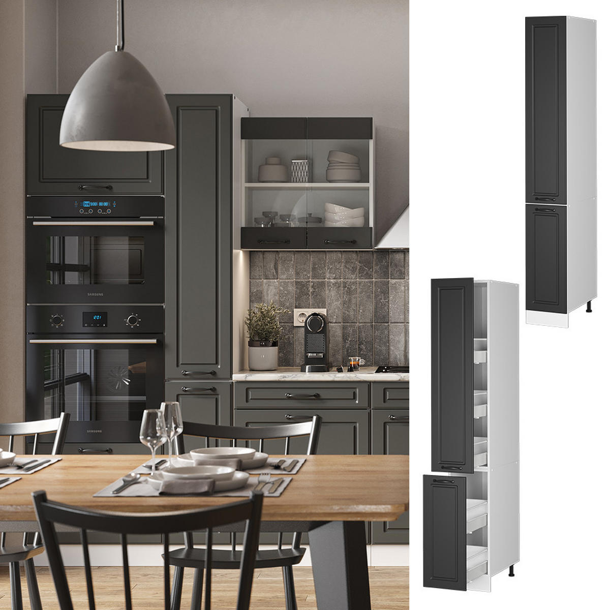 APOTHEKERSCHRANK R-Line Anthrazit Landhaus 30 cm - Dunkelgrau/Anthrazit, Holzwerkstoff (30/206.8/57.2cm) - Vicco
