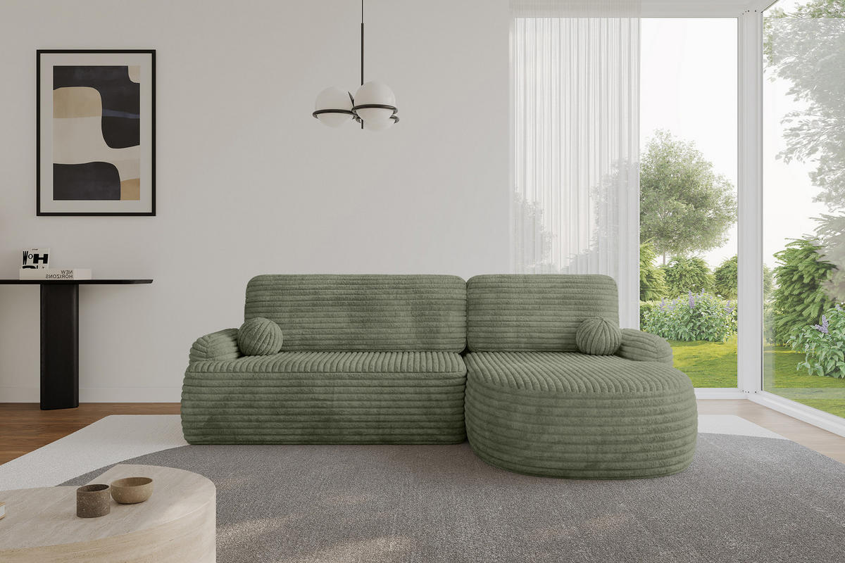 ECKSOFA mit Schlaffunktion und Bettkasten LIRA-L - 264x172x89 Olive - Olivgrün, Holzwerkstoff/Textil (172/264cm) - ALTDECOR