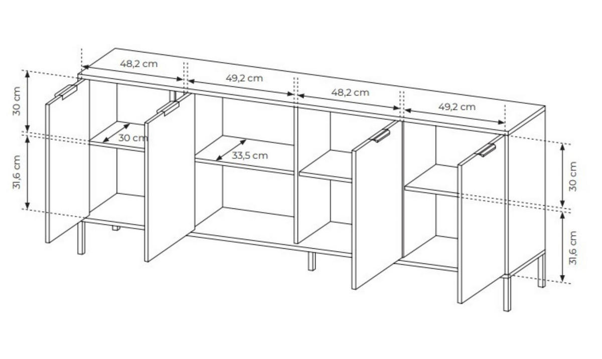 KOMMODE Lars Antrazit, Viertürig - Anthrazit, Holzwerkstoff/Metall (202/81/40cm) - Bettso