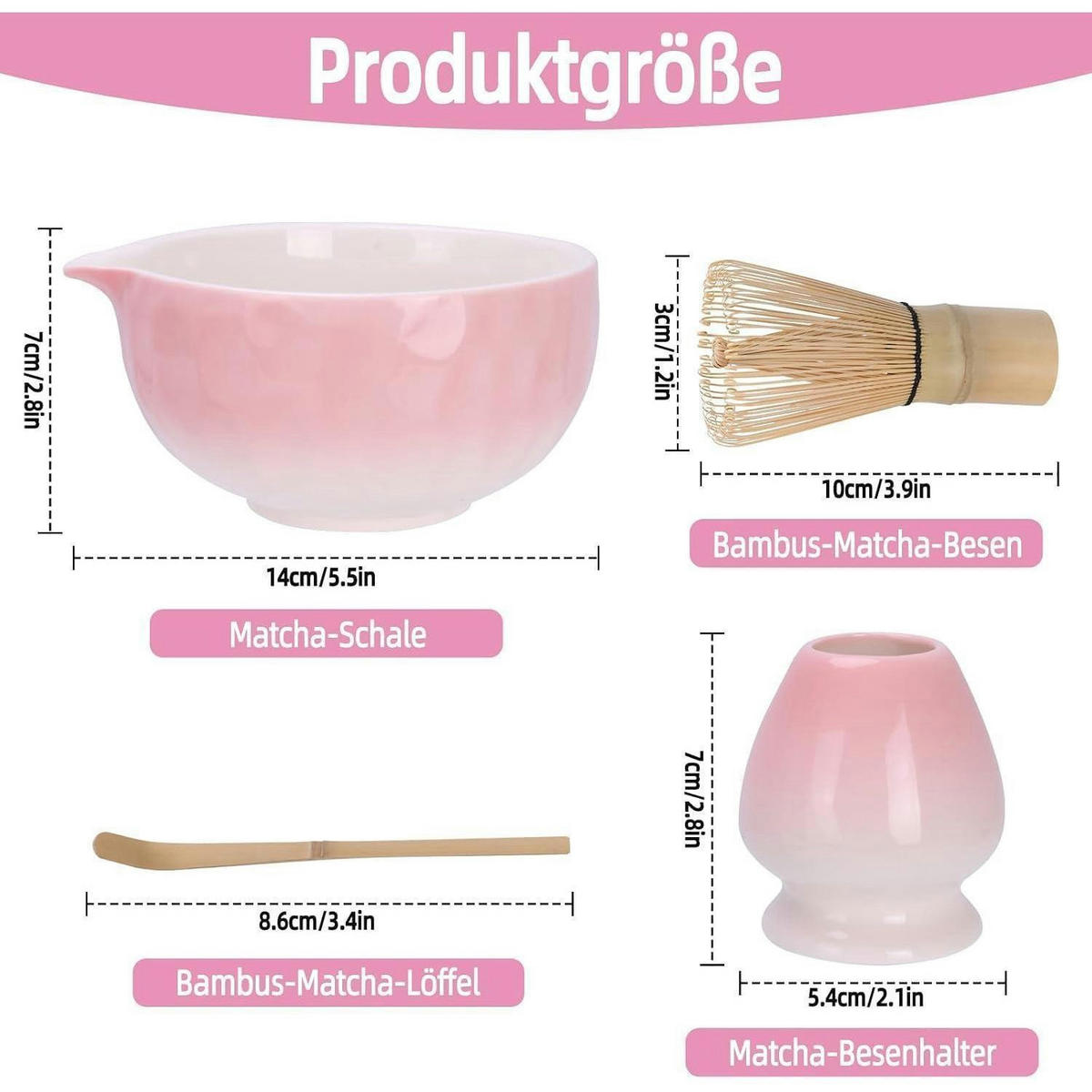 MATCHA-SET 4-teiliges Set Rosa Farbverlauf Keramik - Rosa, Keramik (14/7/14cm)