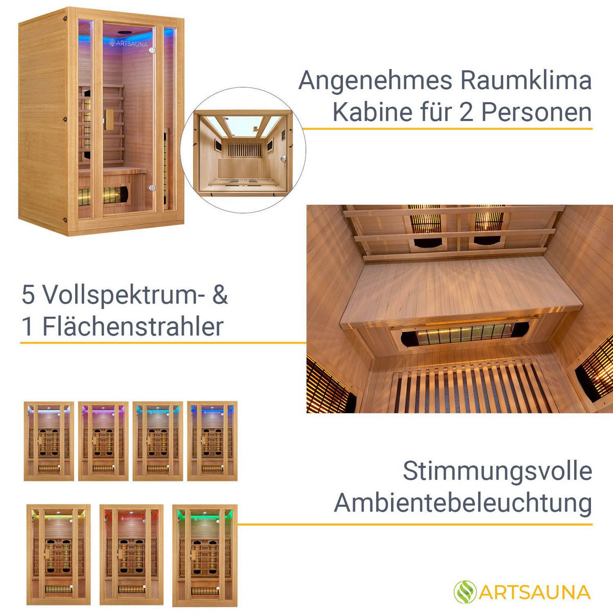 INFRAROTKABINE Nyborg S120V mit Vollspektrum-, Flächenstrahler & Hemlockholz - Naturfarben, Holz (120/190/105cm) - Artsauna