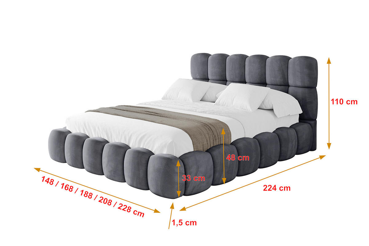 POLSTERBETT mit Bettkasten und Lattenrost, Bett mit Matratze H3/H4 - LEYA 120x200 Dunkelgrau - Dunkelgrau, Holzwerkstoff/Textil (120/200cm) - ALTDECOR