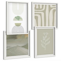 BILDER SET 4er Set - 50x50 cm & 40x60 cm Weißer Rahmen - Geometrische Pflanzenmuster - Weiß, Kunststoff (50/50cm) - TULUP