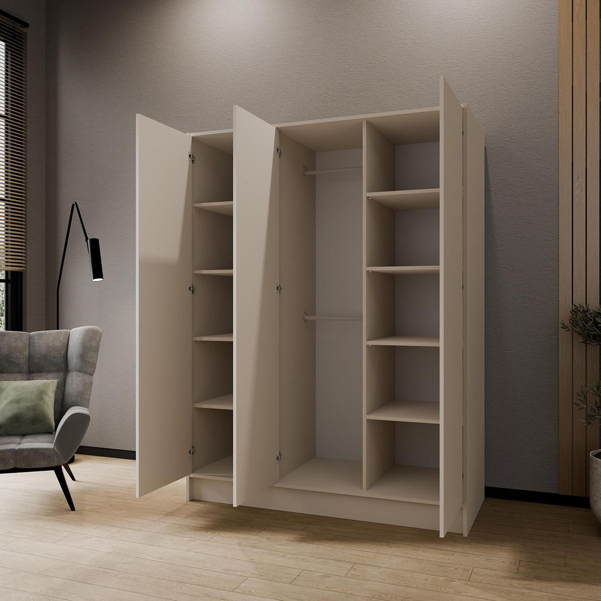SCHRANK Kaschmir ALA Glatt Ohne Spiegel Ohne Griffe 150 cm - Beige, Holzwerkstoff (150/200/51cm) - Sepro Meble