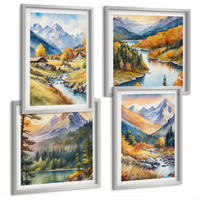 BILDER SET 4er Set - 50x50 cm & 40x60 cm Silberner Rahmen - Berglandschaft, Flusshütten - Silberfarben, Kunststoff (50/50cm) - TULUP