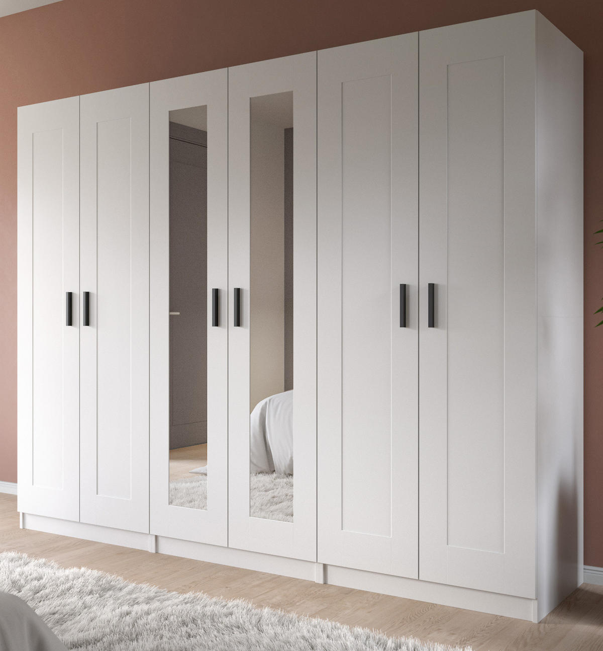 KLEIDERSCHRANK in weiß 240 x 194 cm skandinavisch, Drehtürenschrank 6-türig mit Spiegel - Schwarz/Weiß, Glas/Holzwerkstoff (240/194/56cm) - Inn.Furn