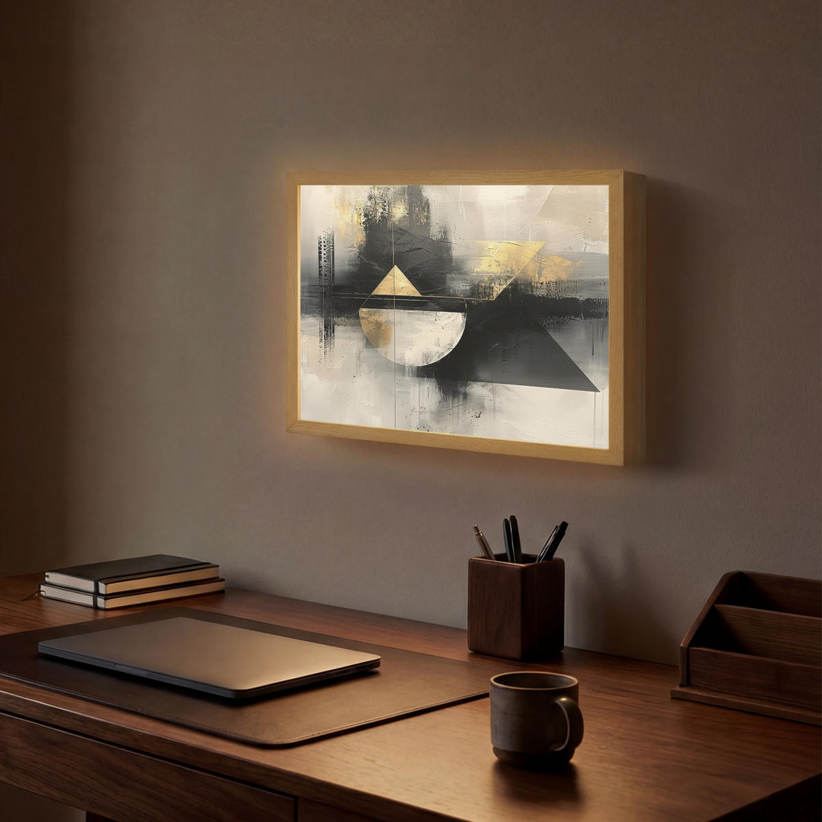 NÁSTĚNNÁ LAMPA S AKUMULÁTOREM Abstraktní - černá - barva - moderní 40x30 cm - šedá, kompozitní dřevo (40/30/8cm) - OnlyWow