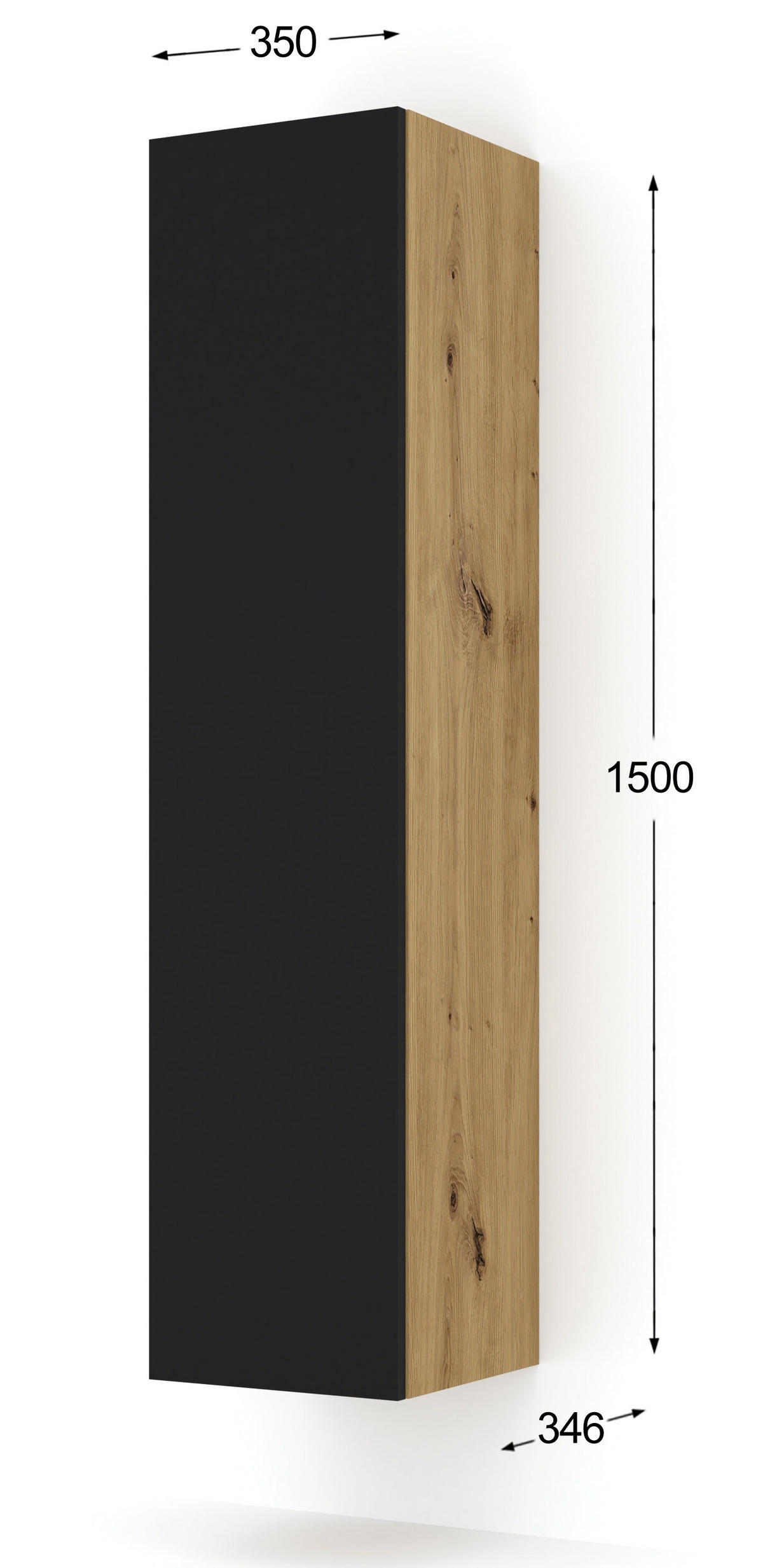 HÄNGESCHRANK Artisan Eiche, Schwarz 35/150/35 - Schwarz, Holzwerkstoff (35/150/35cm) - RAUMHIRSCH FURNITURE