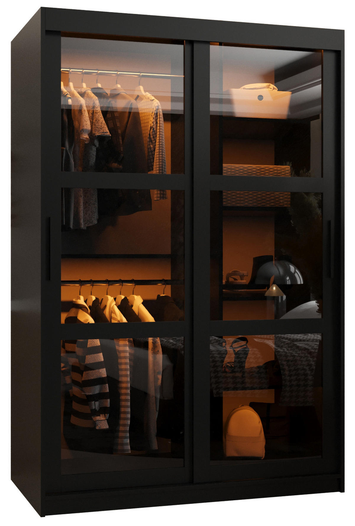 SCHWEBETÜRENSCHRANK 200/120/62 2-türig - Schwarz, Holz/Kunststoff (120/200/62cm) - Abiks Möbel