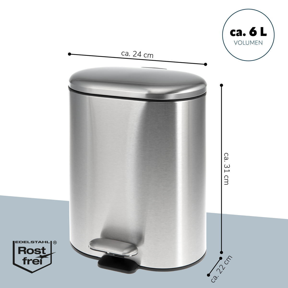 TRETEIMER 6 Liter BARBENA, silber, Edelstahl - Edelstahlfarben, Metall (24/31/22cm) - bremermann