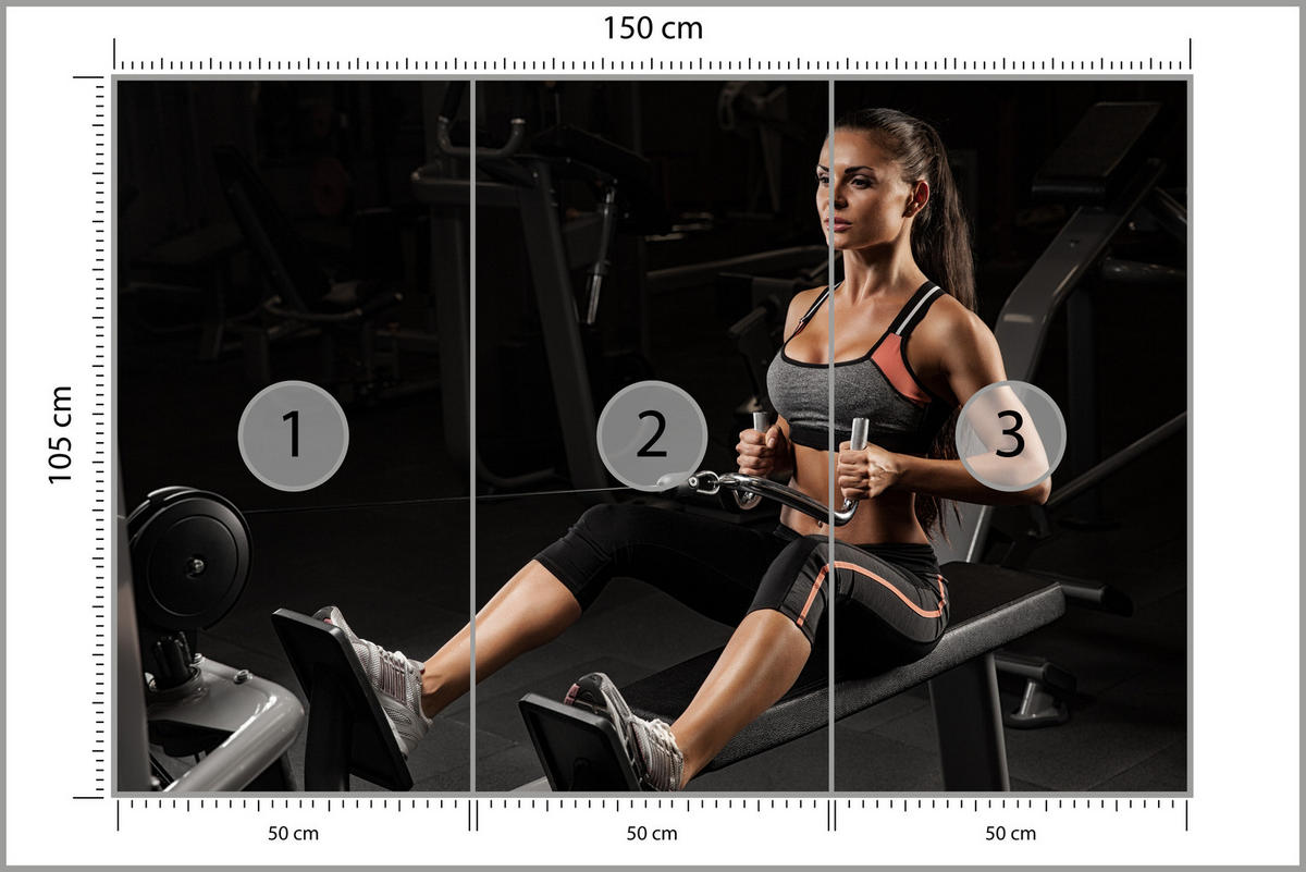 FOTOTAPETE Fitnessfrau Training Gym Modern Sport 150x105 - Beige/Schwarz, Papier (150/105cm) - Muralo