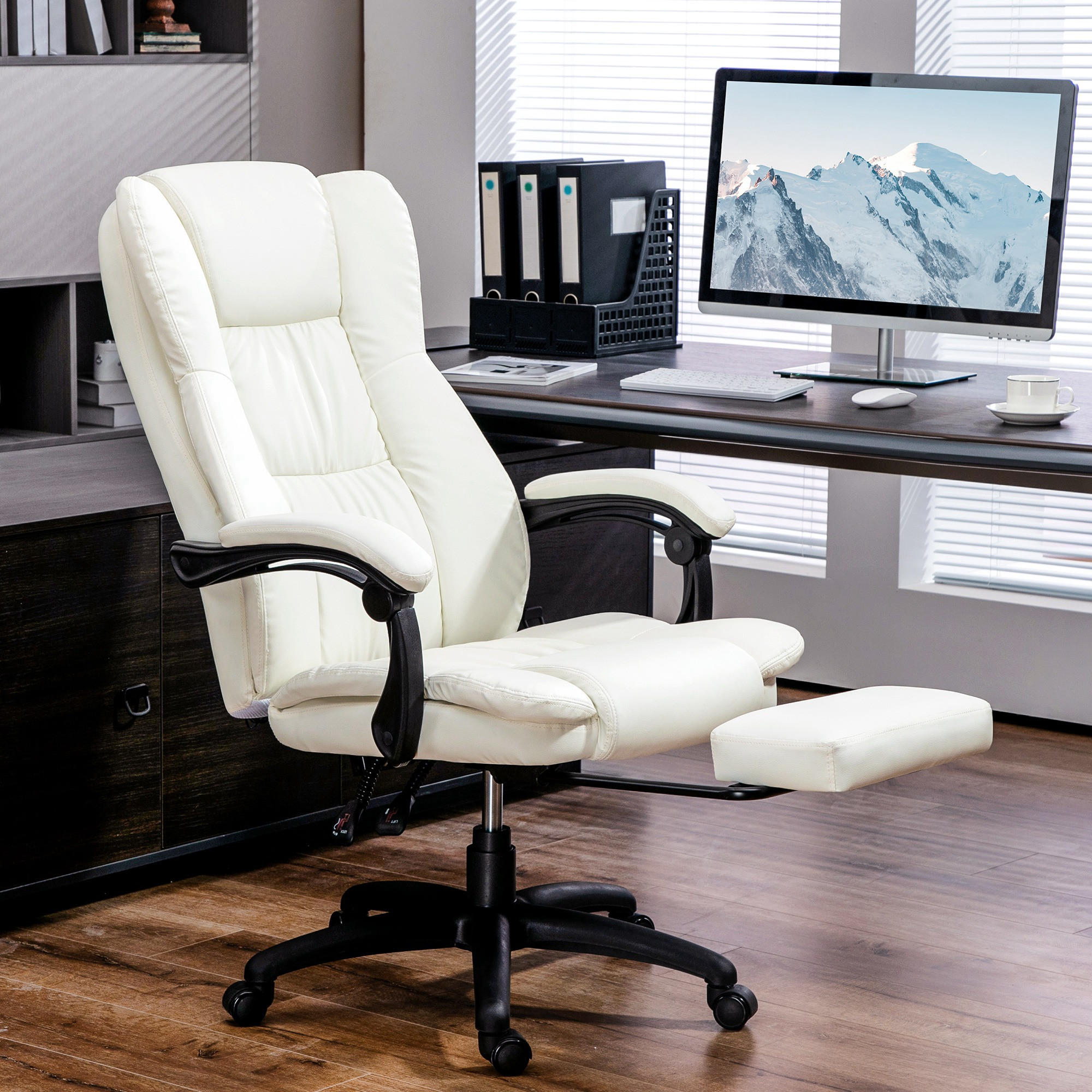 Thumbnail - Vinsetto Verstellbarer, Weiß, Kunststoff, 1-Sitzer, Füllung: Schaumstoff, 68.5x121x68.5 cm, Arbeitszimmer, Bürostühle, D...