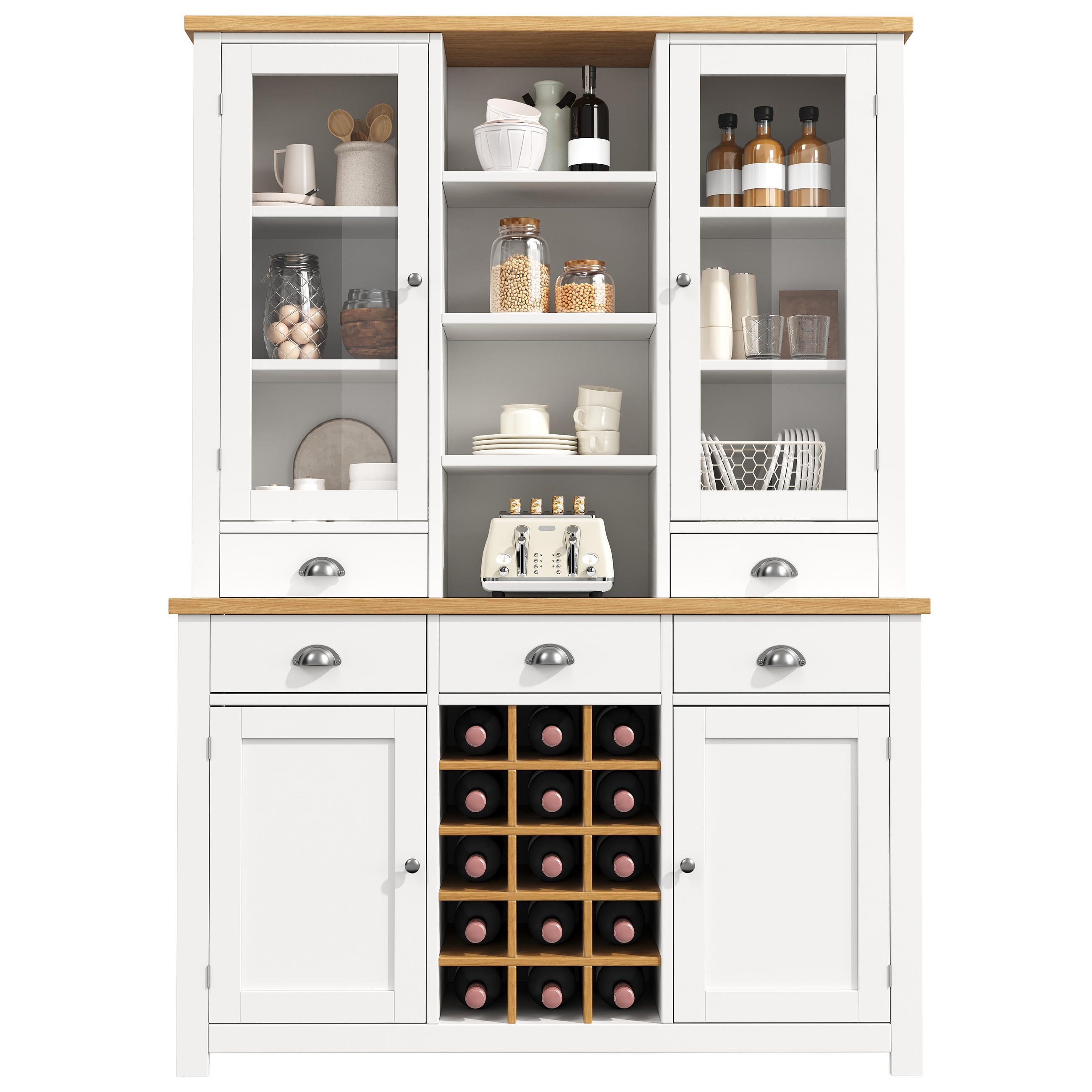 HOCHSCHRANK Glas SoftClose Weinregal Metallgriffe Weiß - Weiß, Glas (120/185/40cm) - FLIEKS