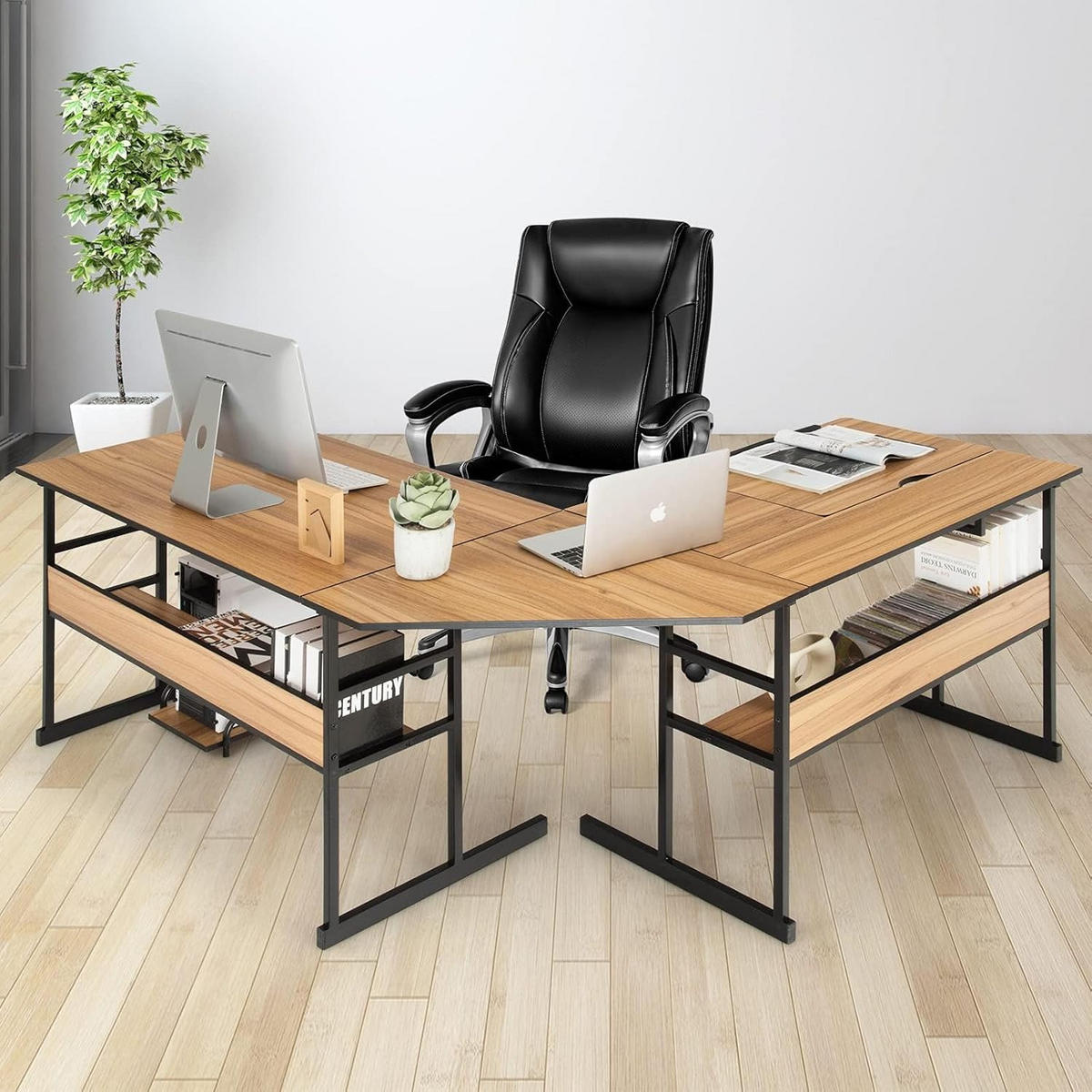 COMPUTERTISCH Walnuss - Walnussfarben, Holzwerkstoff (150/170/75cm) - COSTWAY