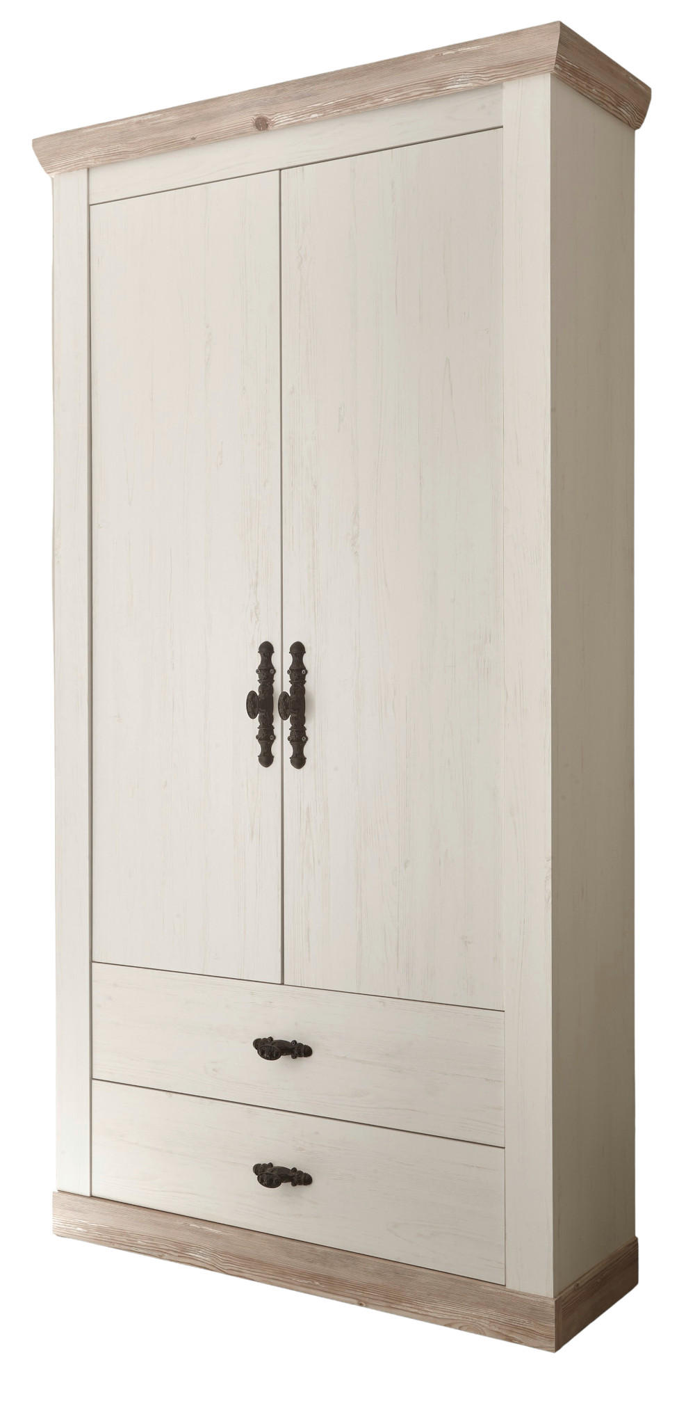 GARDEROBENSCHRANK Pinie weiß, Oslo Pinie Landhaus, Garderobe oder großer Schuhschrank, 107 x 201 cm - Anthrazit/Weiß, Holzwerkstoff/Metall (107/201/38cm) - Furn.Design