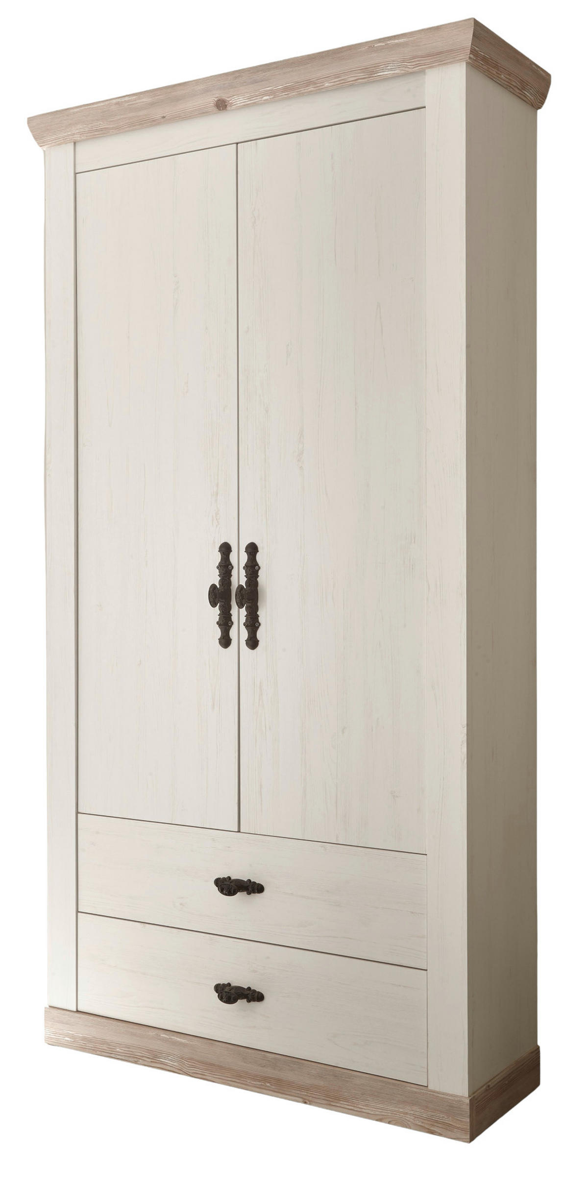 GARDEROBENSCHRANK Pinie weiß, Oslo Pinie Landhaus, Garderobe oder großer Schuhschrank, 107 x 201 cm - Anthrazit/Weiß, Holzwerkstoff/Metall (107/201/38cm) - Furn.Design