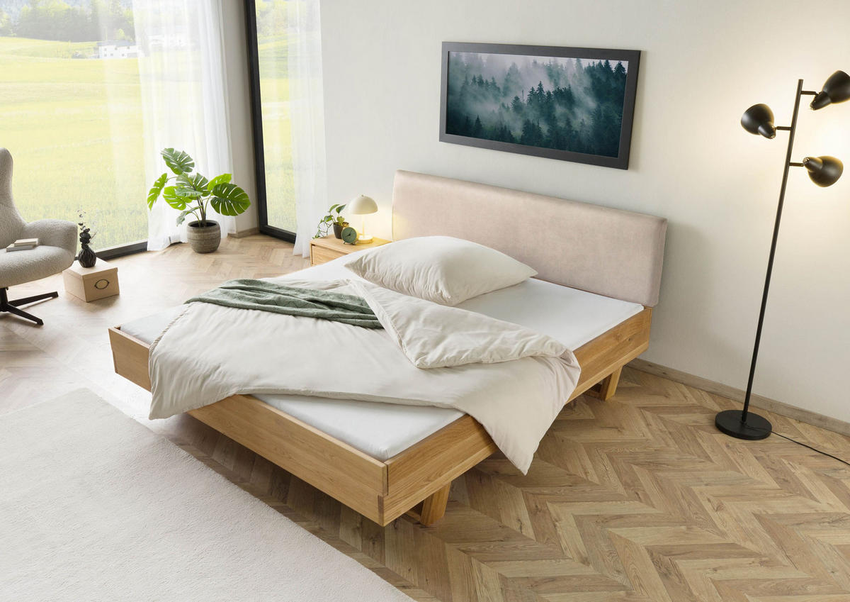 BETT mit Nachttisch Massivholz Fichte 180 x 200 x 86 natur FICHTELBERG #155 - Beige/Naturfarben, Holz (180/200cm) - Massivmoebel24