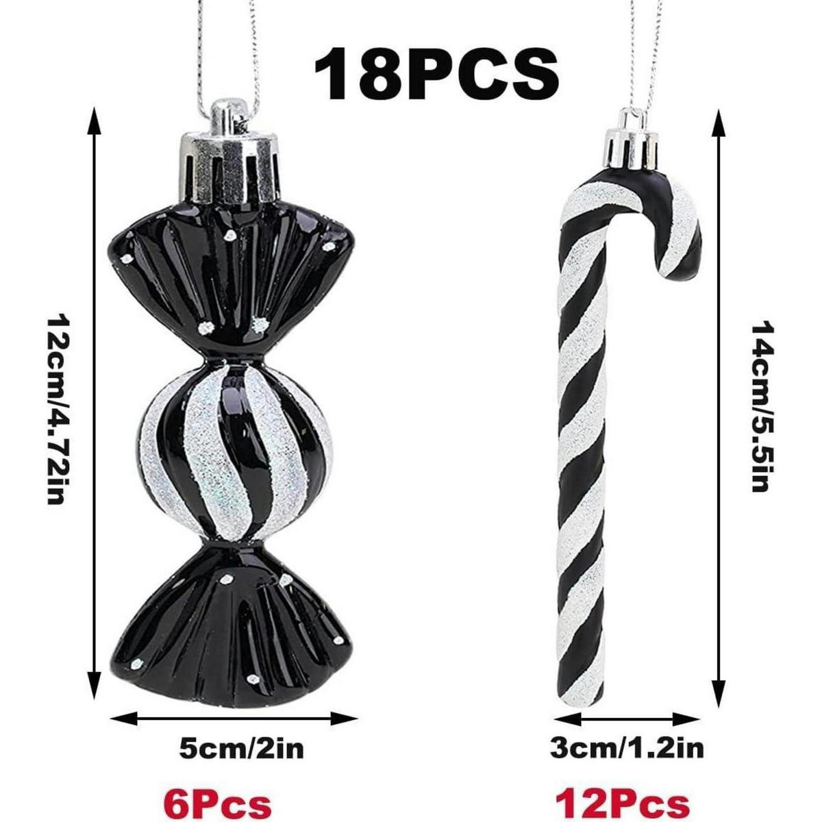 WEIHNACHTSBAUMSCHMUCK 18-teiliges Set Zuckerstangen & Kugeln Schwarz-Weiß - Schwarz, Kunststoff (5/1/14cm)