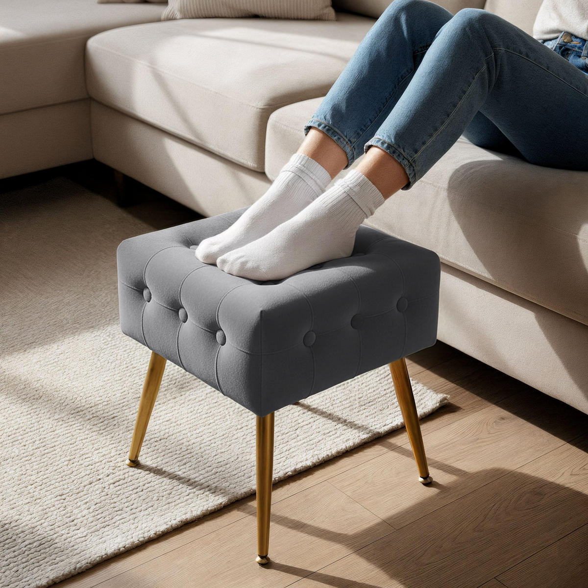 SITZHOCKER QUADRA, Grau, T40xB40xH42 - Grau, Holz (40/42/40cm) - Milordbikes