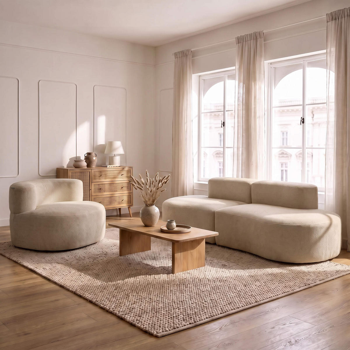 SITZGARNITUR Lounge Sofa und Sessel Sand - Beige, Textil (240/75/102cm) - COCO Living