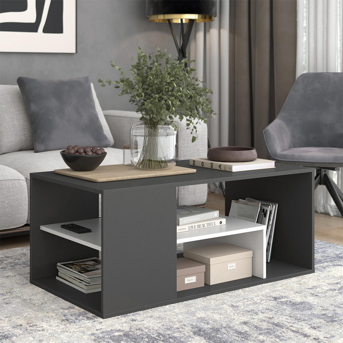 COUCHTISCH Edgar Anthrazit/Weiß 110 x 59 cm - Anthrazit/Weiß, Holzwerkstoff (59/110/47cm) - Vicco