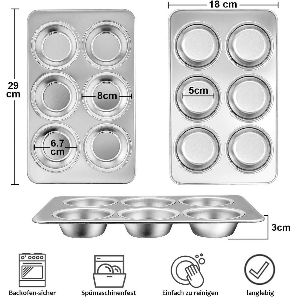 MUFFINBLECH 2er-Pack 6er-Muffin-Set 29 x 18 cm Edelstahl - Silberfarben, Metall (18/3/3cm)
