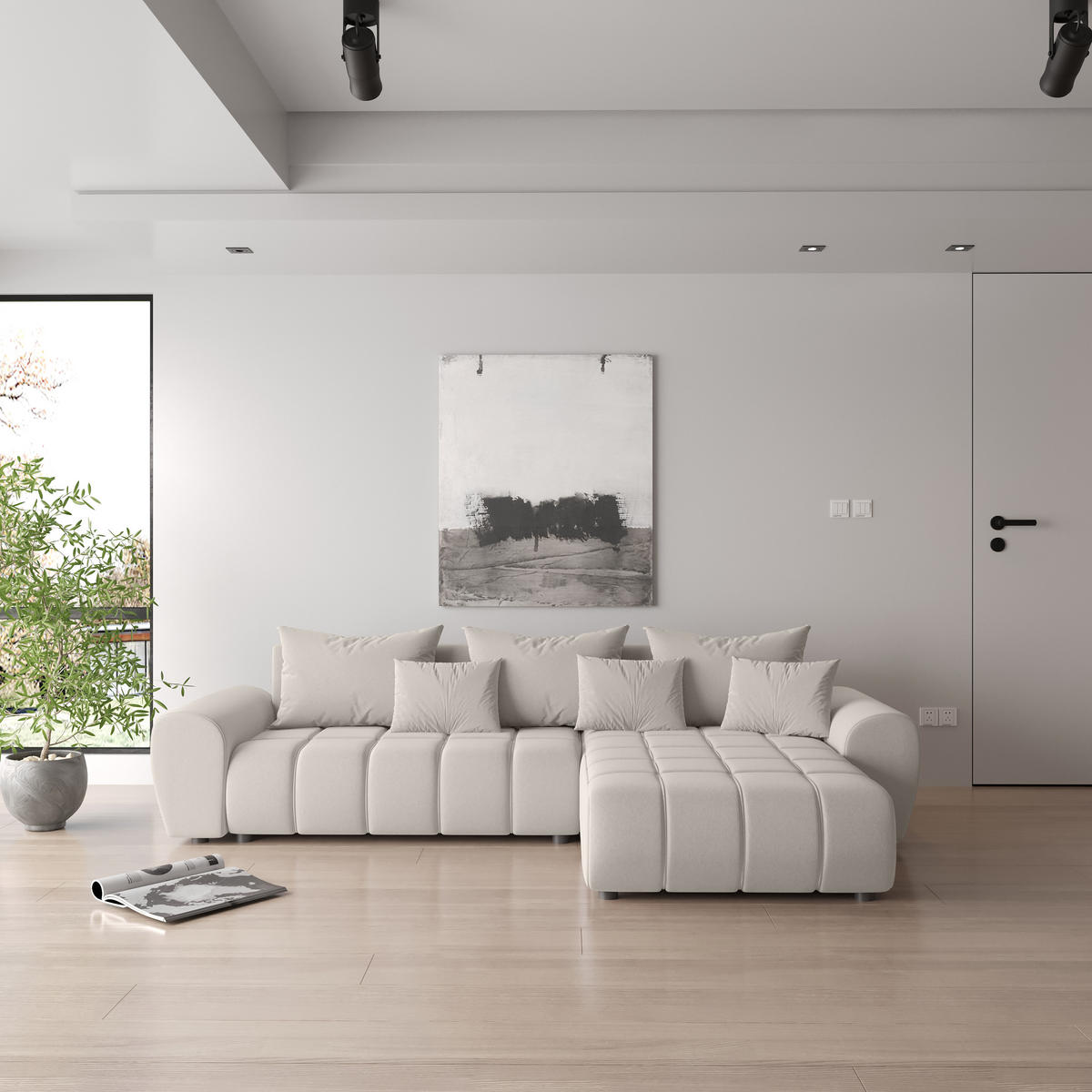 ECKSOFA Eide L mit Schlaffunktion, Cremeweiß - Creme, Textil (290/180cm) - Fedve