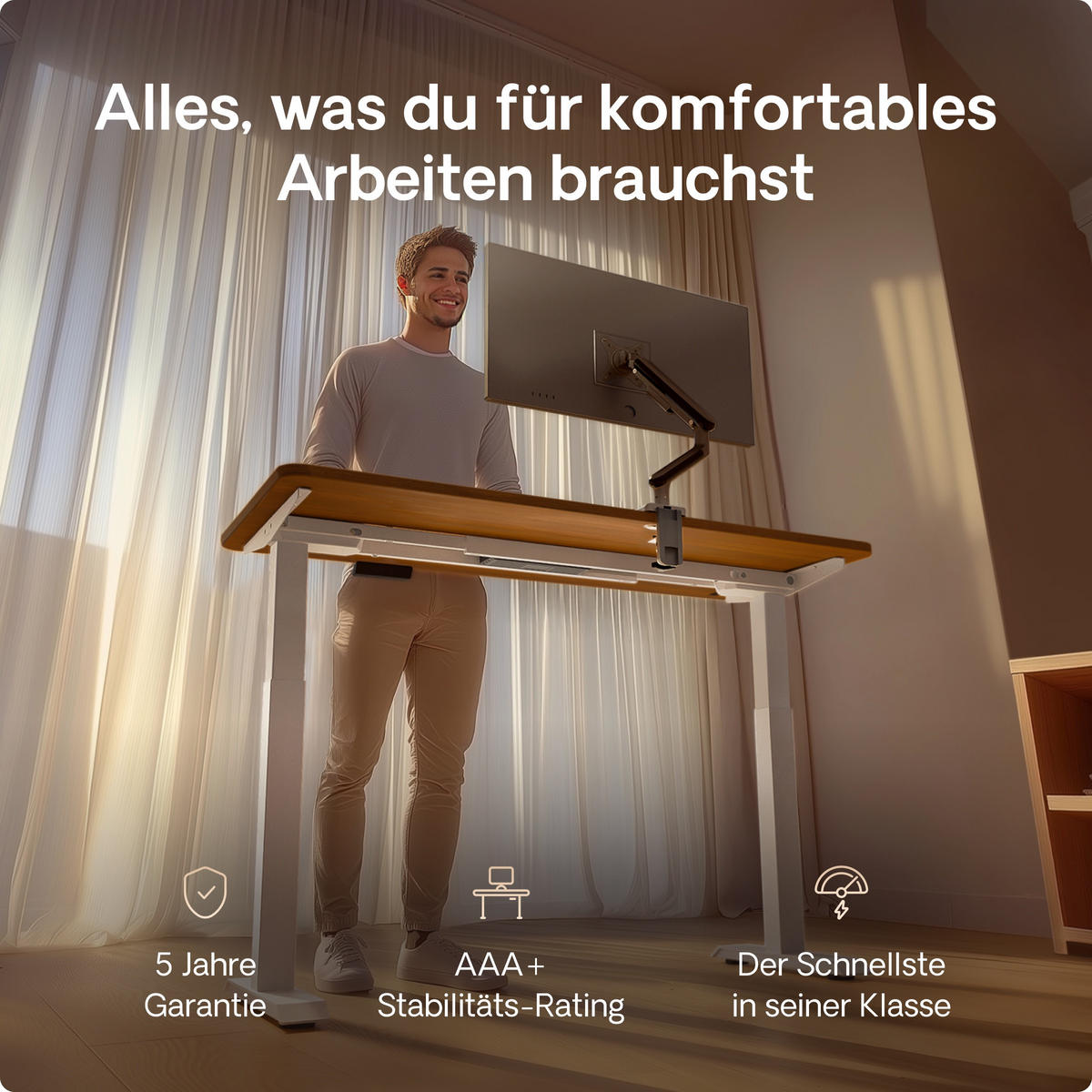 SCHREIBTISCH Elektrisch Höhenverstellbarer HomeOne 160x80cm Weiß/Walnuss mit Memory-Funktion, Anti-Kollisions Technologie - Walnussfarben/Weiß, Holzwerkstoff (80/160/72cm) - Desktronic