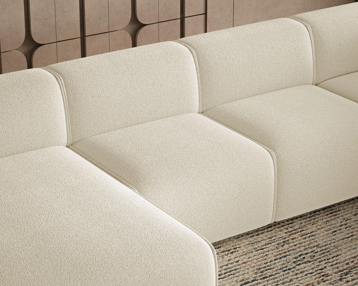 ECKSOFA U Belluno Creme Rechts - Creme/Schwarz, Holz/Kunststoff (220/378cm) - Graingold