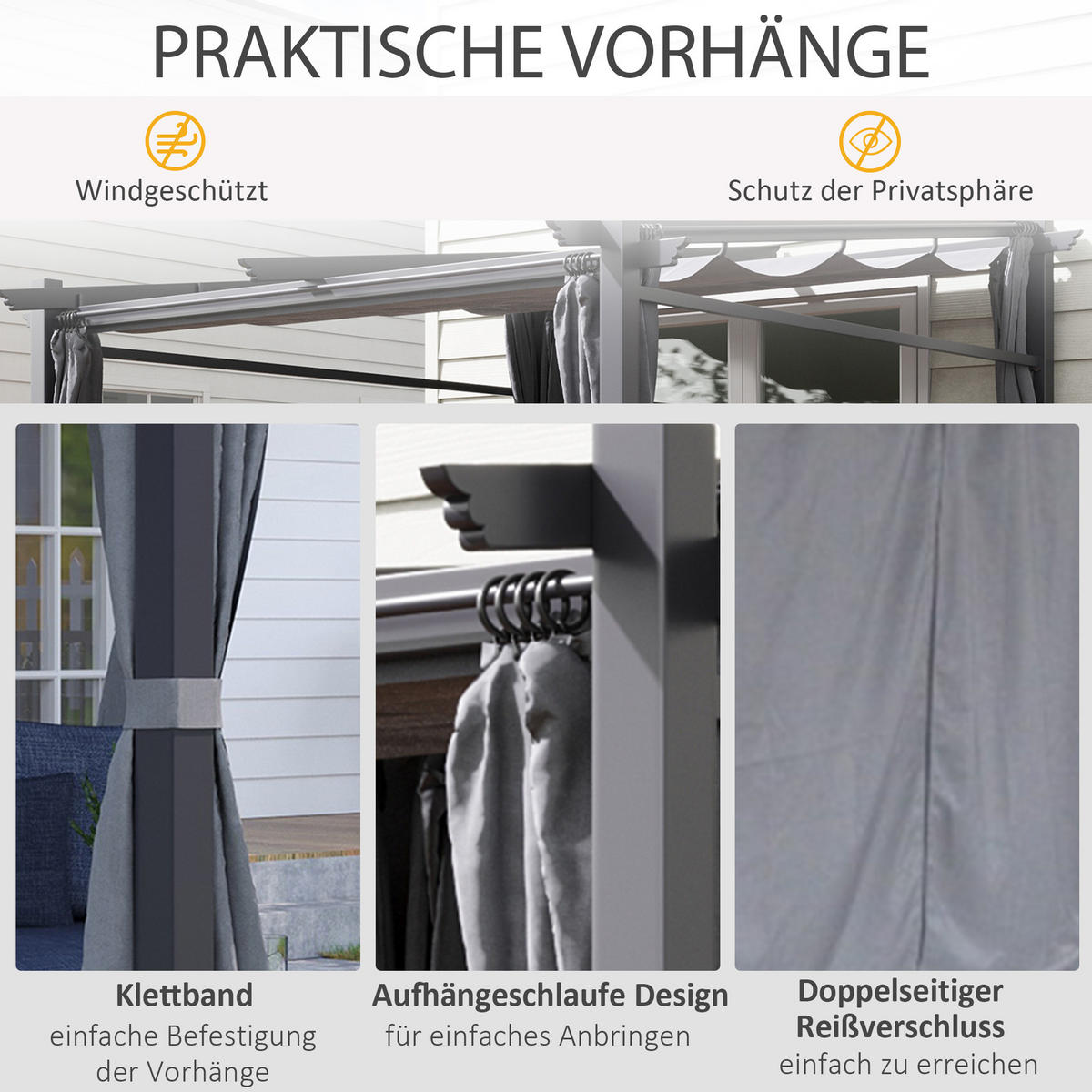 PERGOLA Stahl Alu Polyester Dunkelgrau - Dunkelgrau, Kunststoff/Metall (295/230/297cm) - Outsunny
