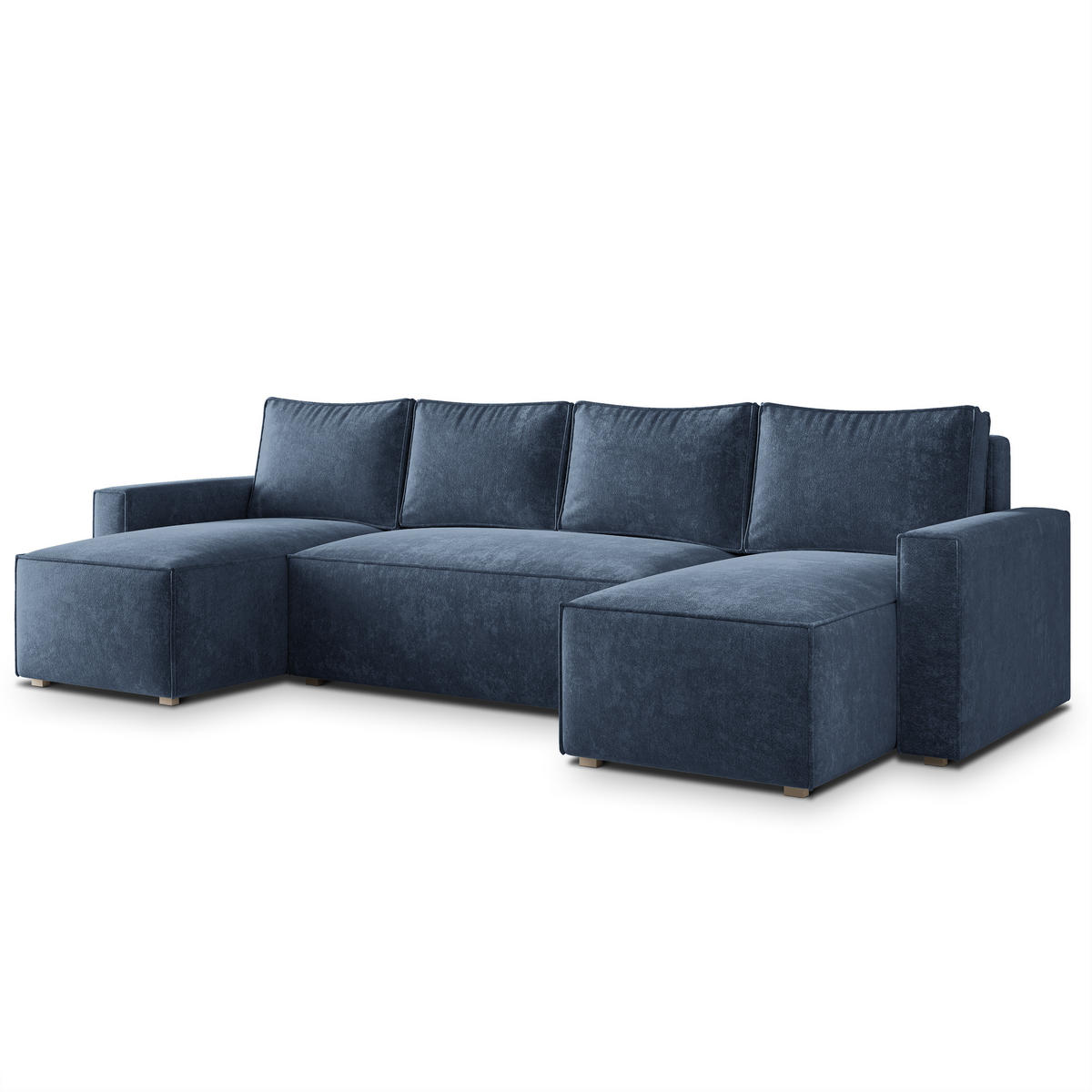 WOHNLANDSCHAFT ASPRA LM Blau Chenille mit Schlaffunktion - Blau, Holz (295/85/140cm) - MASSENO