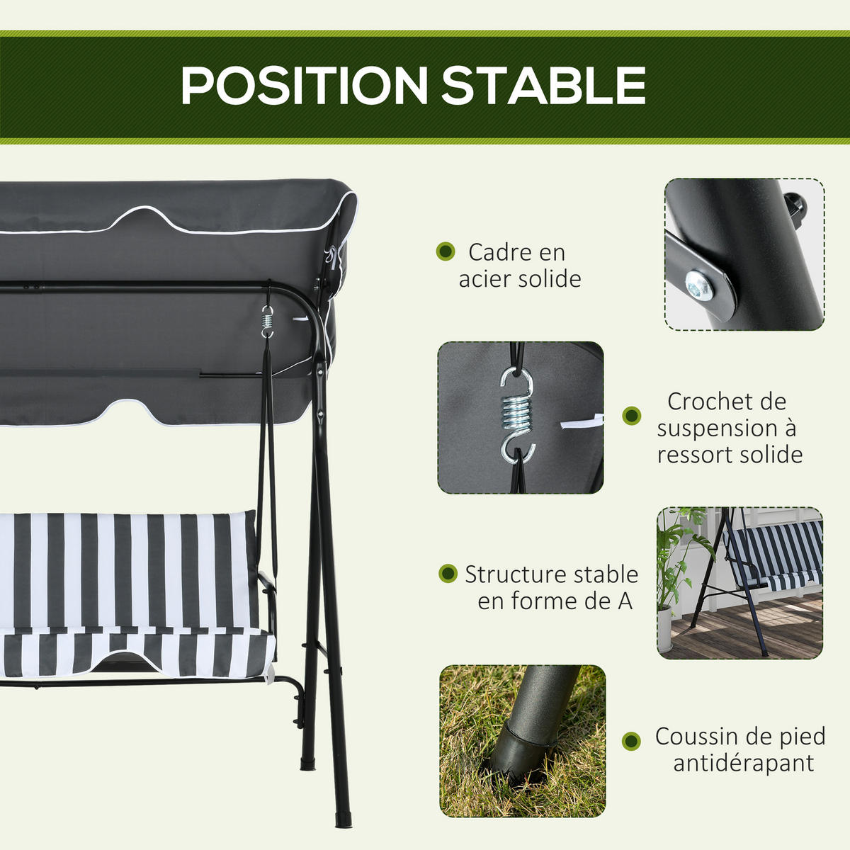 GARTENSCHAUKEL Schwarz und Grau 172/110/153 cm - Grau, Metall (172/153/110cm) - PANGIVO