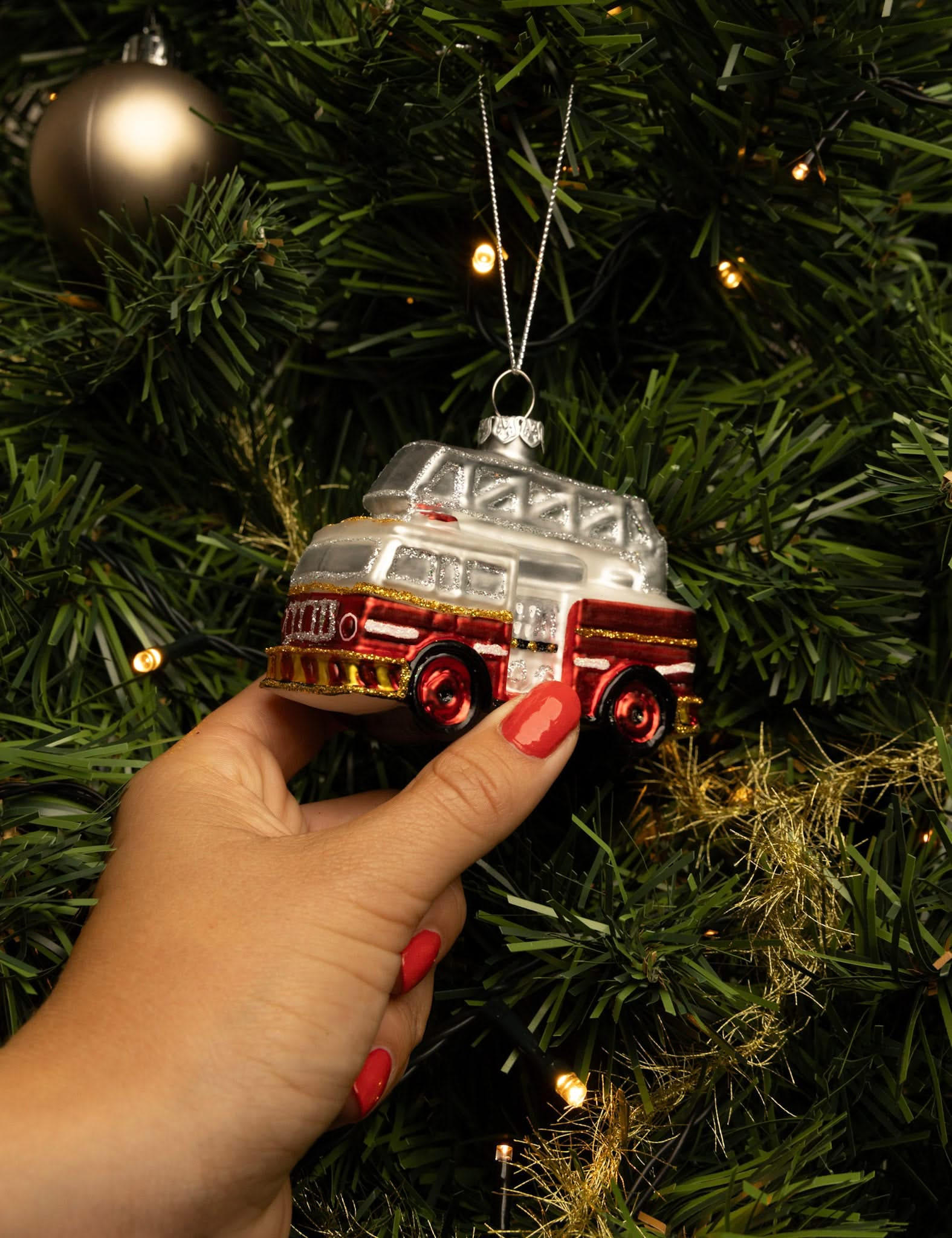 WEIHNACHTSKUGEL Feuerwehrauto 9 cm - Rot, Glas (4/8/1cm)