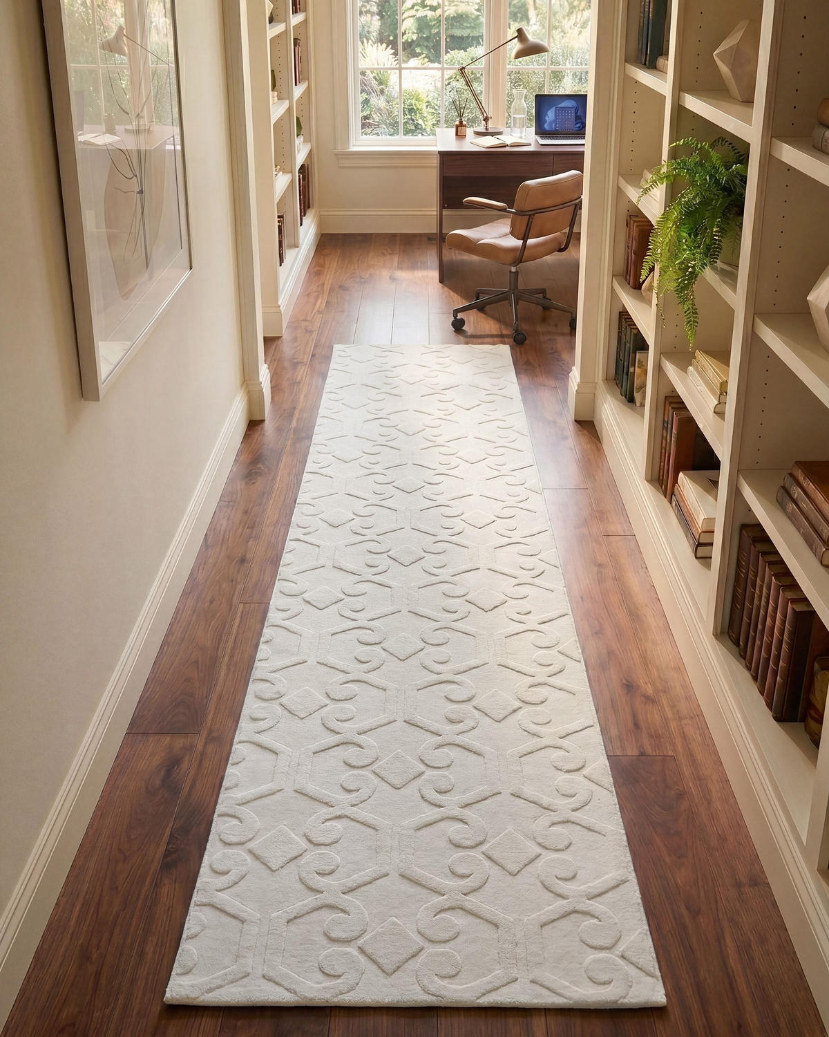 KOBEREC Krémově bílý 80/300 cm Gannett - bílá/krémová, textil (80/300cm) - Beliani