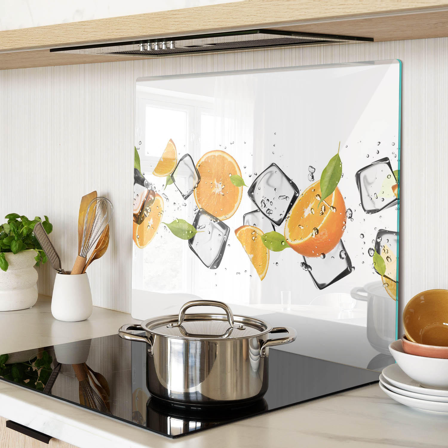 GLASPLATTE 60x52 cm Orangen mit Eis - Orange, Glas (60/0.4/52cm) - TULUP