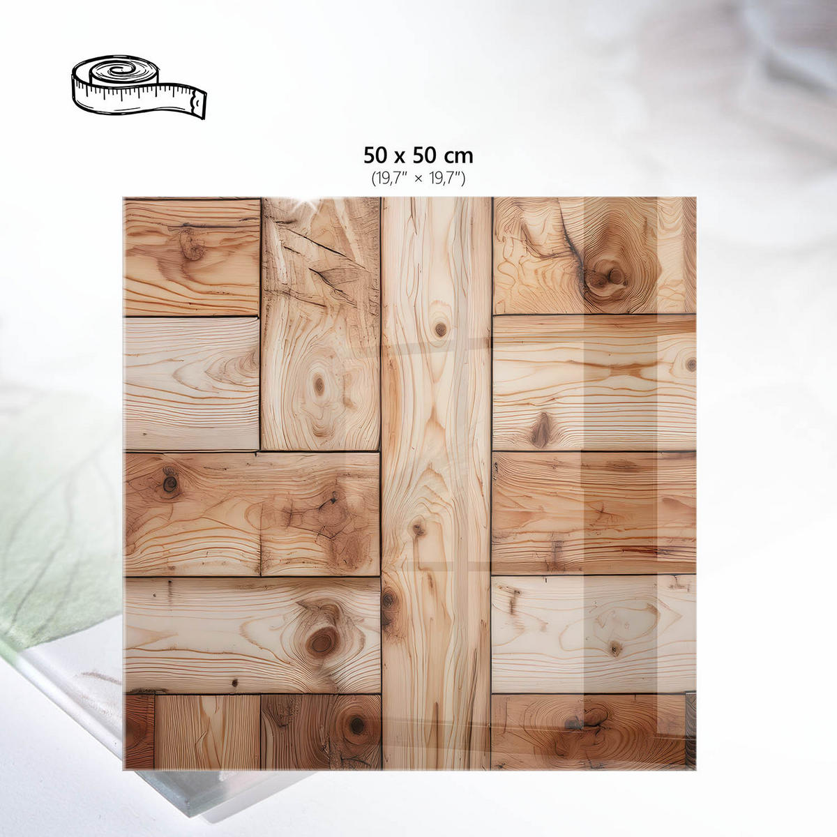 TISCHPLATTE 50x50 cm – Holzstruktur - Braun, Glas (50/50/0.4cm) - Wallfluent