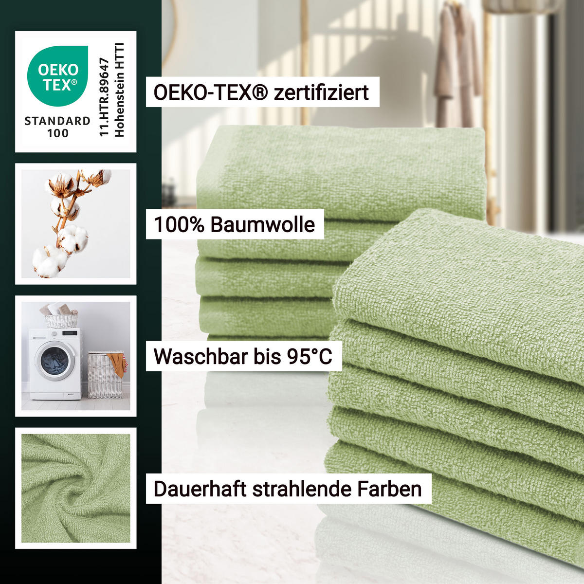 SEIFTÜCHER, 10er-Set, 30x30 cm, 100% Baumwolle, Grün - Hellgrün, Textil (30/30cm) - Zollner