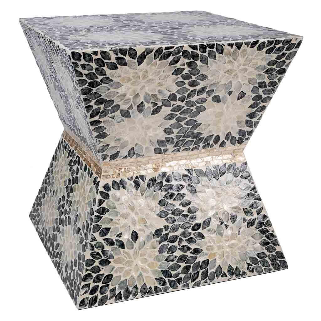 HOCKER aus Holz und Capiz, grau, 46x48cm - Grau, Holz (46/48/45cm) - Wanderlust