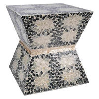 HOCKER aus Holz und Capiz, grau, 46x48cm - Grau, Holz (46/48/45cm) - Wanderlust